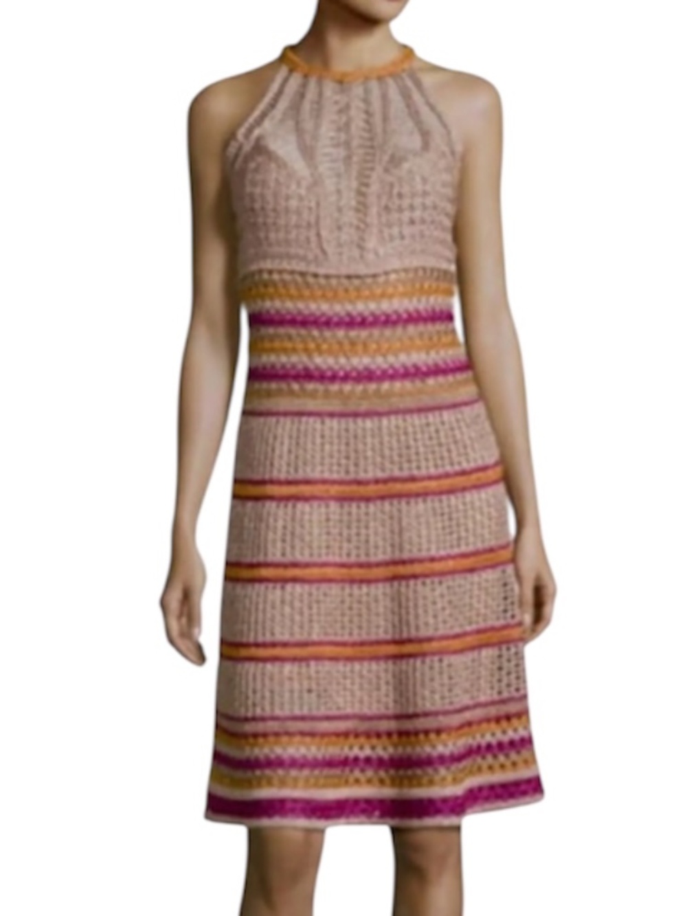 Boston Proper Pink Metallic Stripe Crochet Sleeveless Dress Size Medium